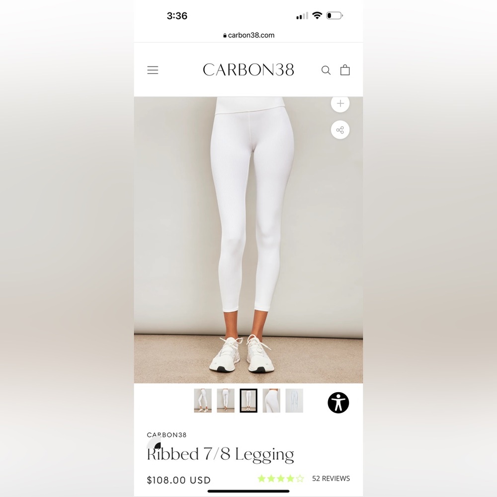 Carbon38 7/8 Ribbed White Leggings